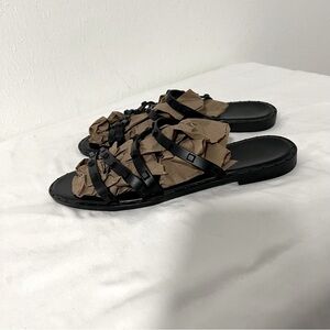 Women’s Chic Size 11 Black Strappy Casual Studded Slip On Sandals Everyday